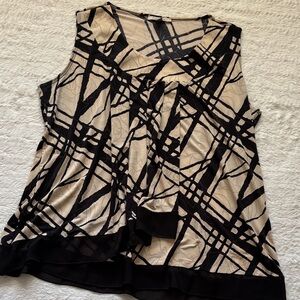 Sleeveless Black & Beige Abstract Print Women's Top